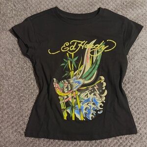 Ed Hardy Black Tee with Colorful Graphic